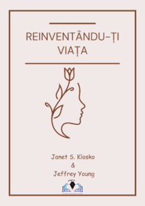 Alt text: "Coperta elegante a cărții 'Reinventându-ți Viața' de Janet S. Klosko și Jeffrey Young, prezentând un profil stilizat feminin cu elemente botanice, sugerând creștere și transformare, pe un fundal deschis, cu titlul în partea superioară și numele autorilor în partea inferioară, alături de logo-ul website-ului CiteștePeNet.com.